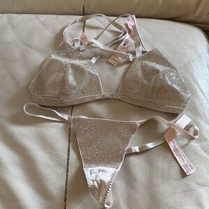 Victoria's Secret Shimmering Silver Bra Set M